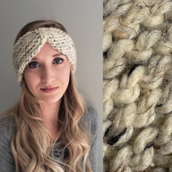 Hand Knit Wool Headband Earwarmer Oatmeal - Picture 1 of 7